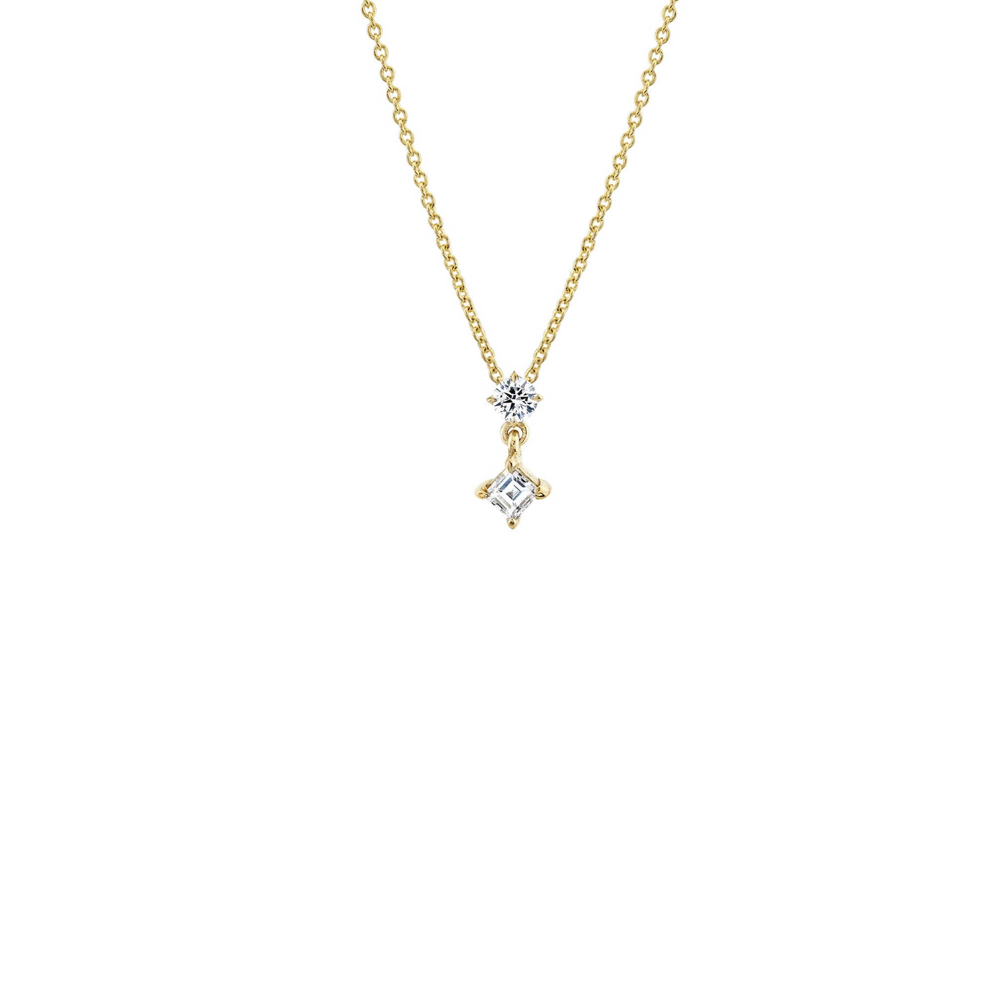 LÚDERE 14K Gold Angular Pendant Necklace Lined with Diamond or White Sapphire Mirror Pave on A 1mm Rolo Chain Diamond