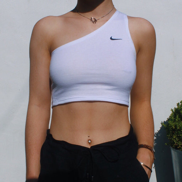 nike swoosh one shoulder top