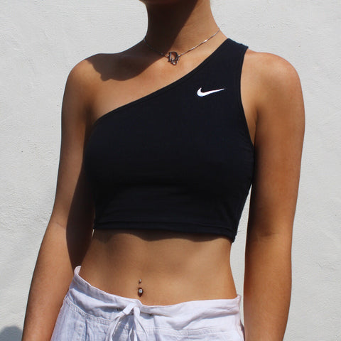 nike one shoulder top white