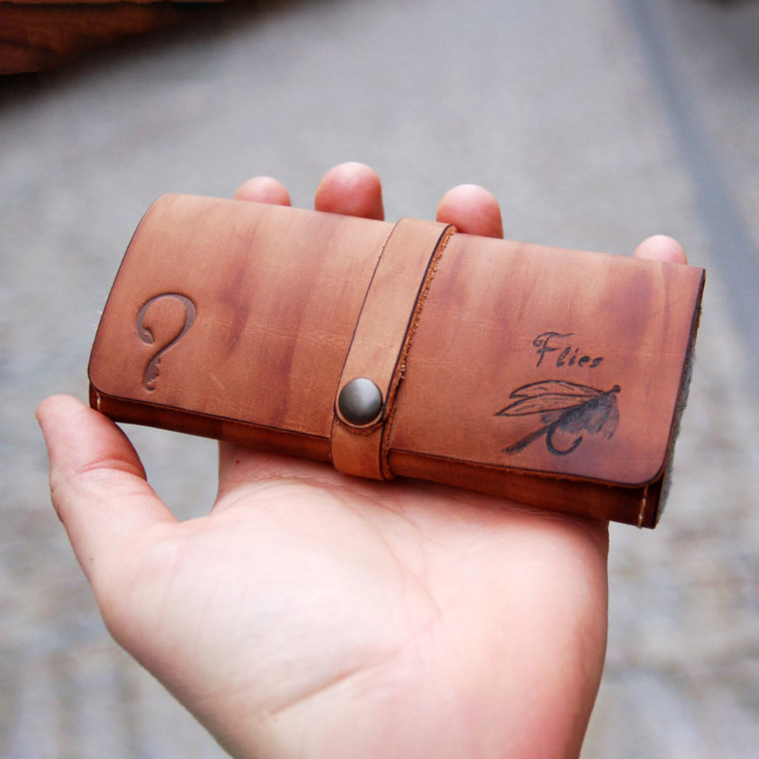 Personalized Leather Fly Fishing Wallet - Great Gift for Fisherman