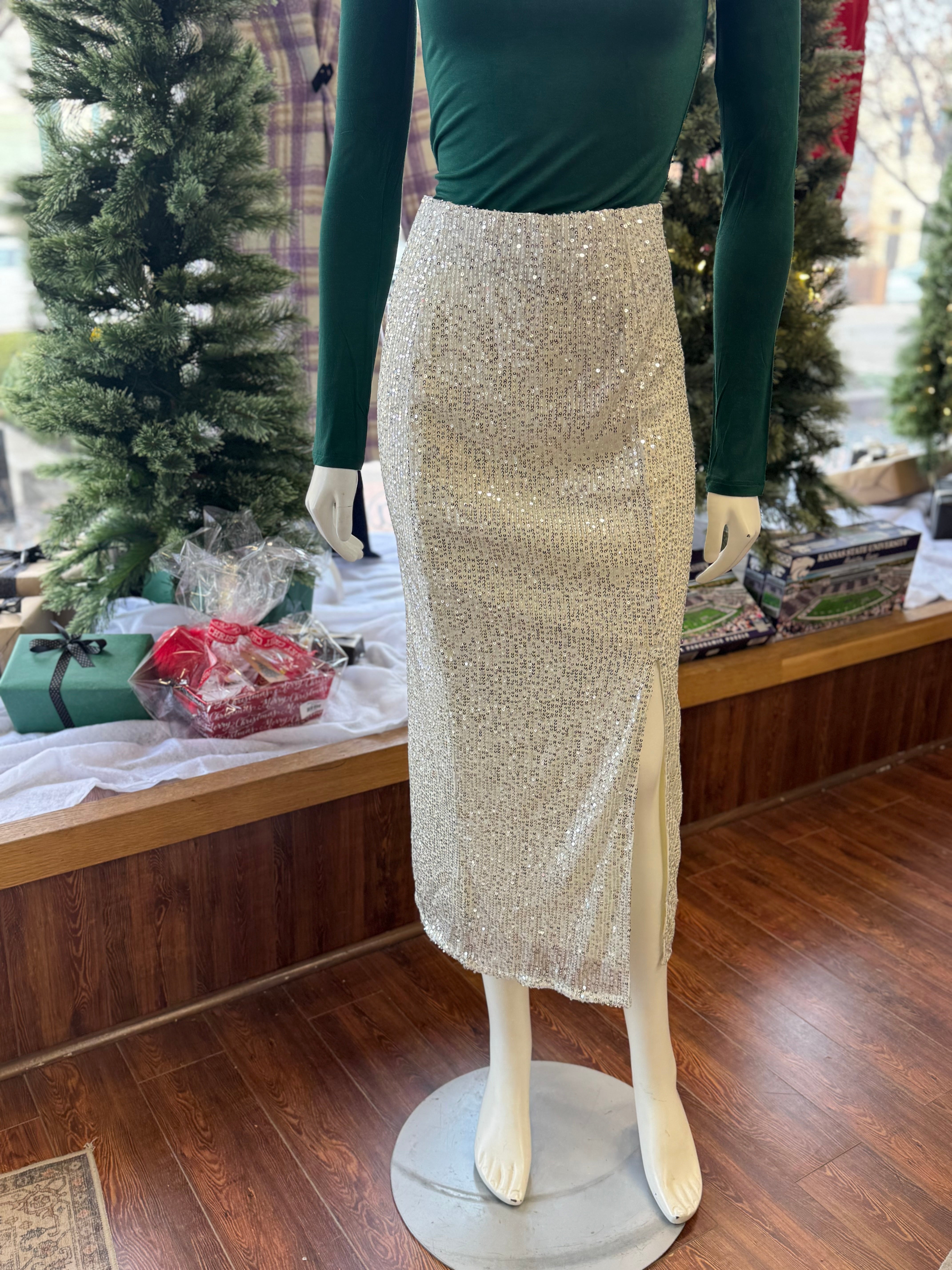Holiday Sequin Midi Skirt