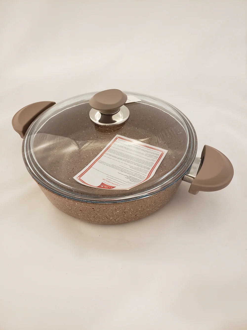 Big Size Casserole FryPan Nonstick 14” Inch With Glass Lid Woodstone New  Gray