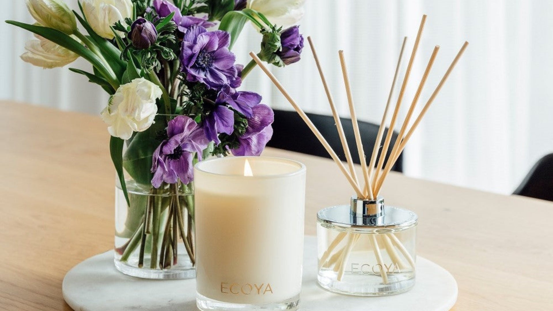 Ecoya's Spring Violet & Vetiver candle & diffuser