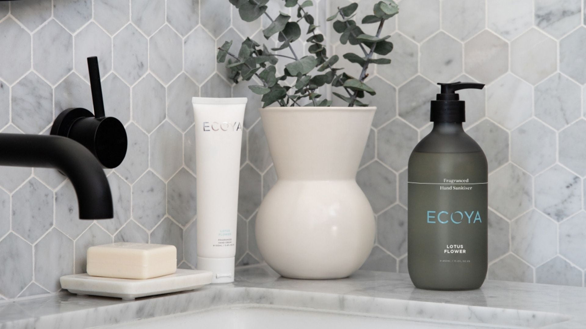 Ecoya hand sanitiser, hand cream and hand wash