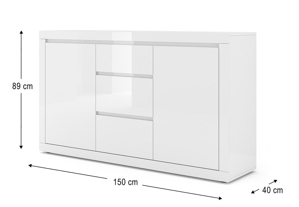 Lipasto Bianco 3 Korkeakiilto Valkoinen 150cm - Kaapisto 