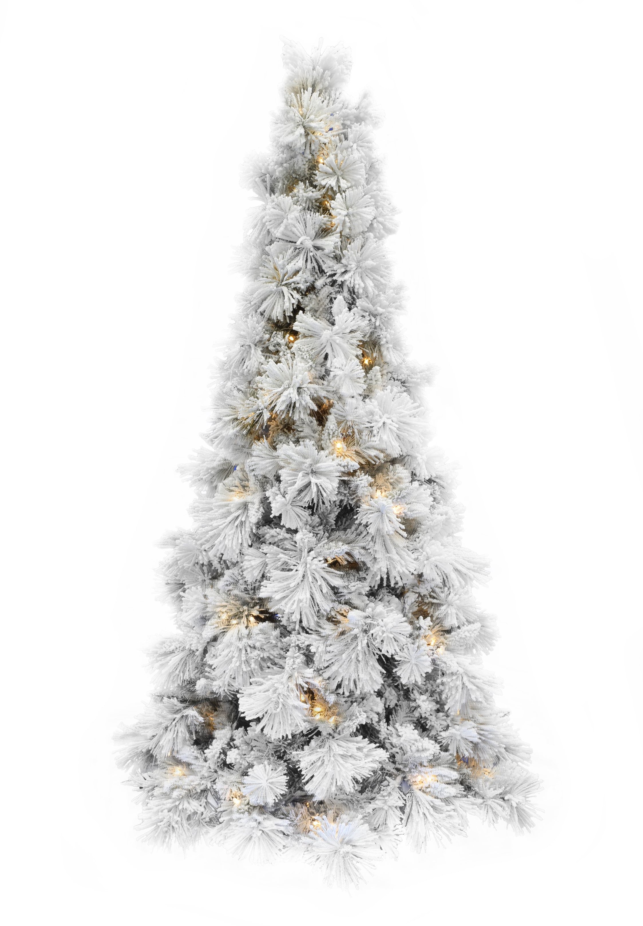Pre-lit Slim Snow Flocked Atka Christmas Tree with Metal Stand and Ins ...