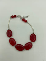 Natural Ruby Gemstone Ovals Beaded Adjustable Bracelet
