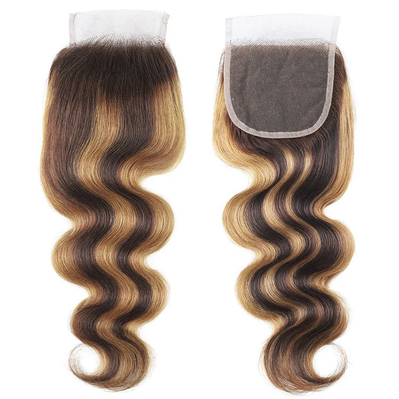 P4/27 Body Wave 4x4 Lace Closure Highlight Human Hair - Hairsmarket product image