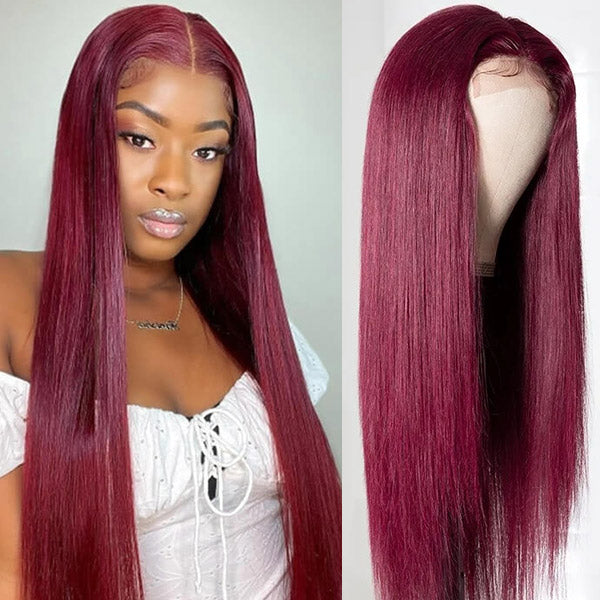 burgundy straight lace front wig