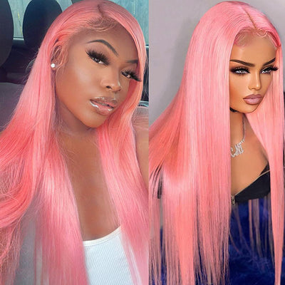 Pink Human Hair Wig Straight Barbie Doll Wigs 13x4 HD Lace Front Wigs 30  Inch Colored Wigs, Hairsmarket