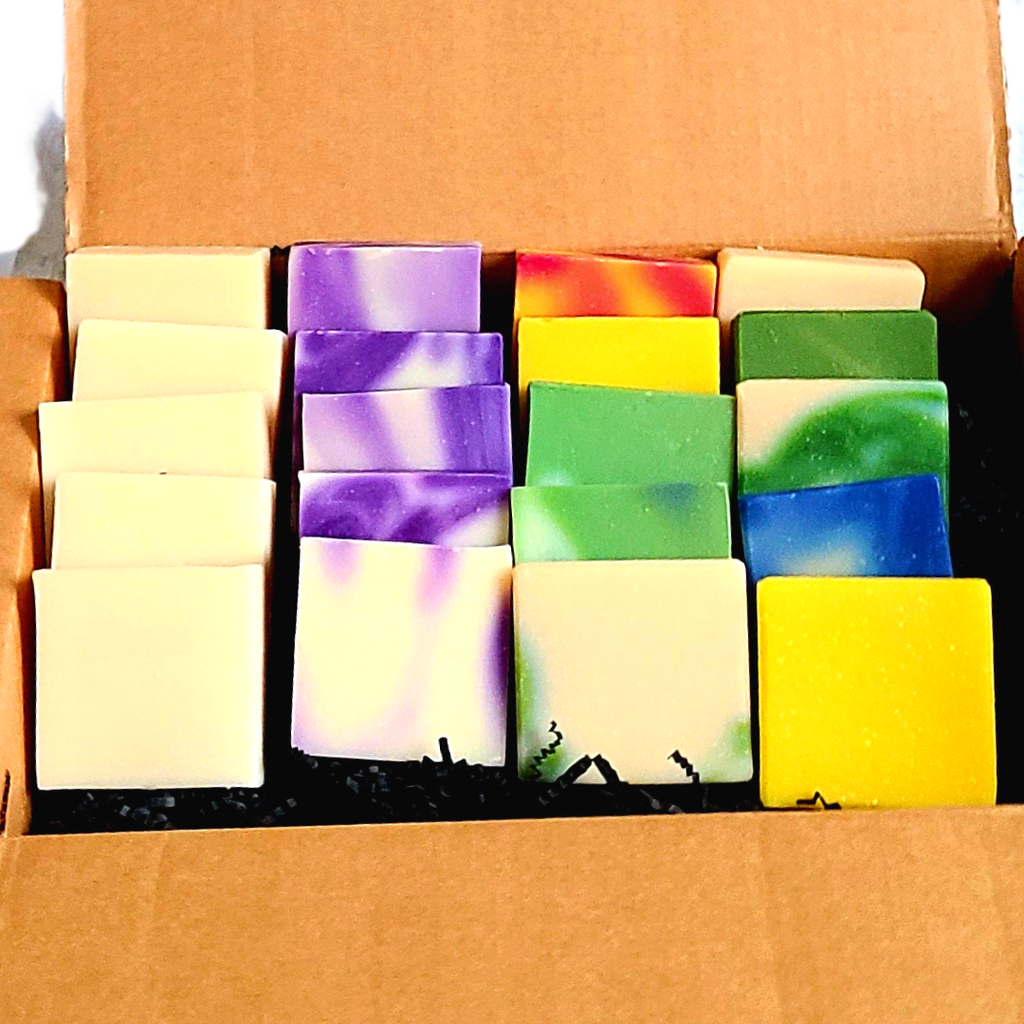 An assortment of soap. 20 different soaps with different colors. 