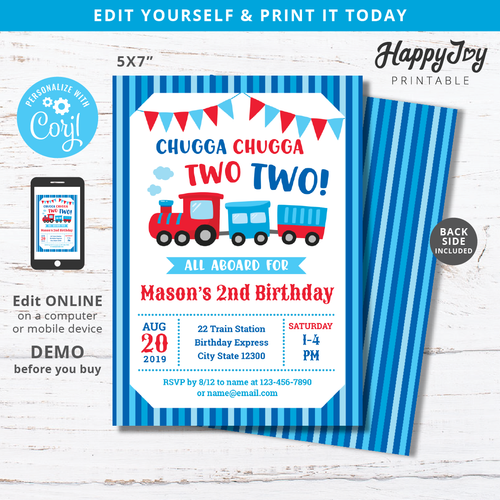 Editable Train Water Bottle Labels Chugga Chugga Two Two Train Birthday  Party Decor Train Party Decor Train Bottle Wraps Instant Download TC