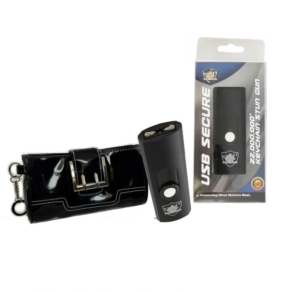 USB Black Secure Stun Gun with Black Key-Chain Purse Wallet – Self ...