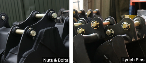 Black buckets with bolt in pins - Nuts & Bolts VS Lynch Pins