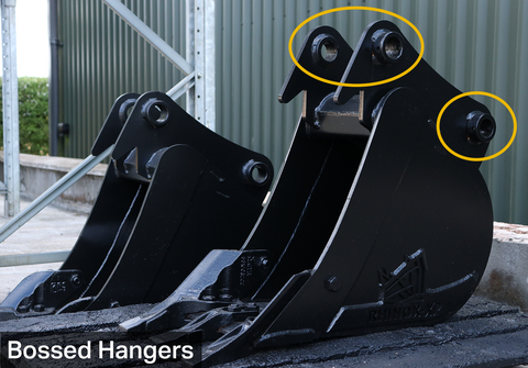 Rhinox digging buckets with bossed hangers and bolt in pins