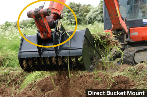 Bucket directly mounted to an excavator - Riddle Bucket attachment