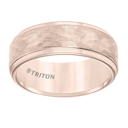 Triton Men's Rose Tungsten Carbide Flat Comfort Fit Black Diamond Band 8MM