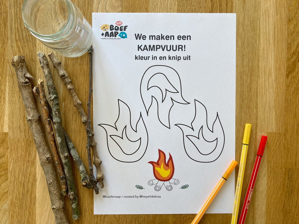 Gratis download kleurplaat kampvuur