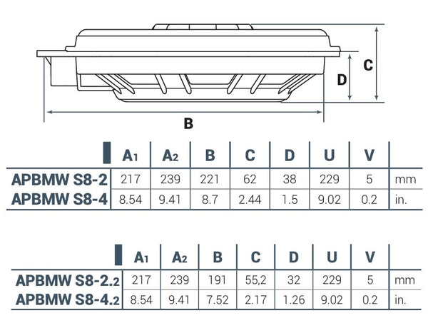 Audison S8-2.2 Dimension Comparison