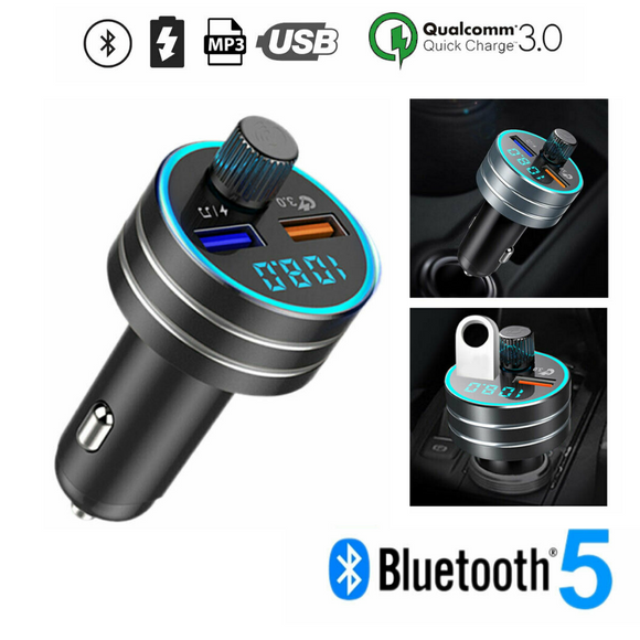 QC3.0 Fast Charging Bluetooth 5.0 Car Kit Wireless FM Transmitter Dual ...