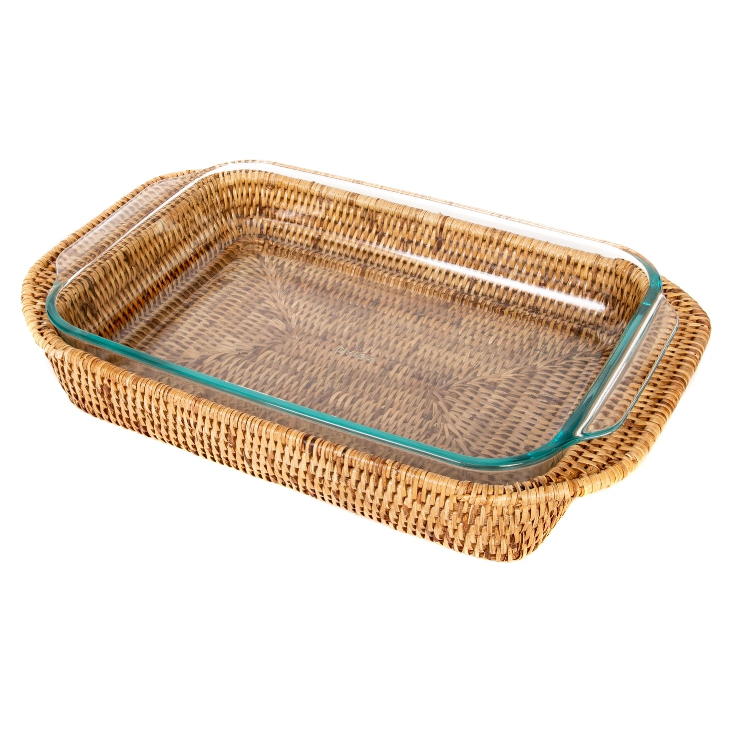 Rattan Rectangular Baker Basket with Pyrex - 13"