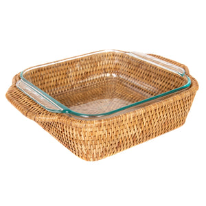 Rattan Square Baker Basket with Pyrex - The Topiary Tree