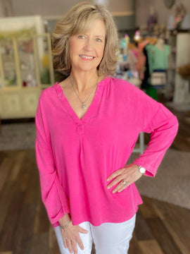 Pink Oversized Washed 3/4 Sleeve Top