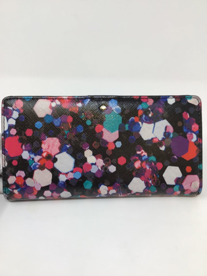 Kate Spade Size Oblong Black/Pink Fuschia/Teal Safiano Leather abstract  Wallet – Fashion Exchange Consignment