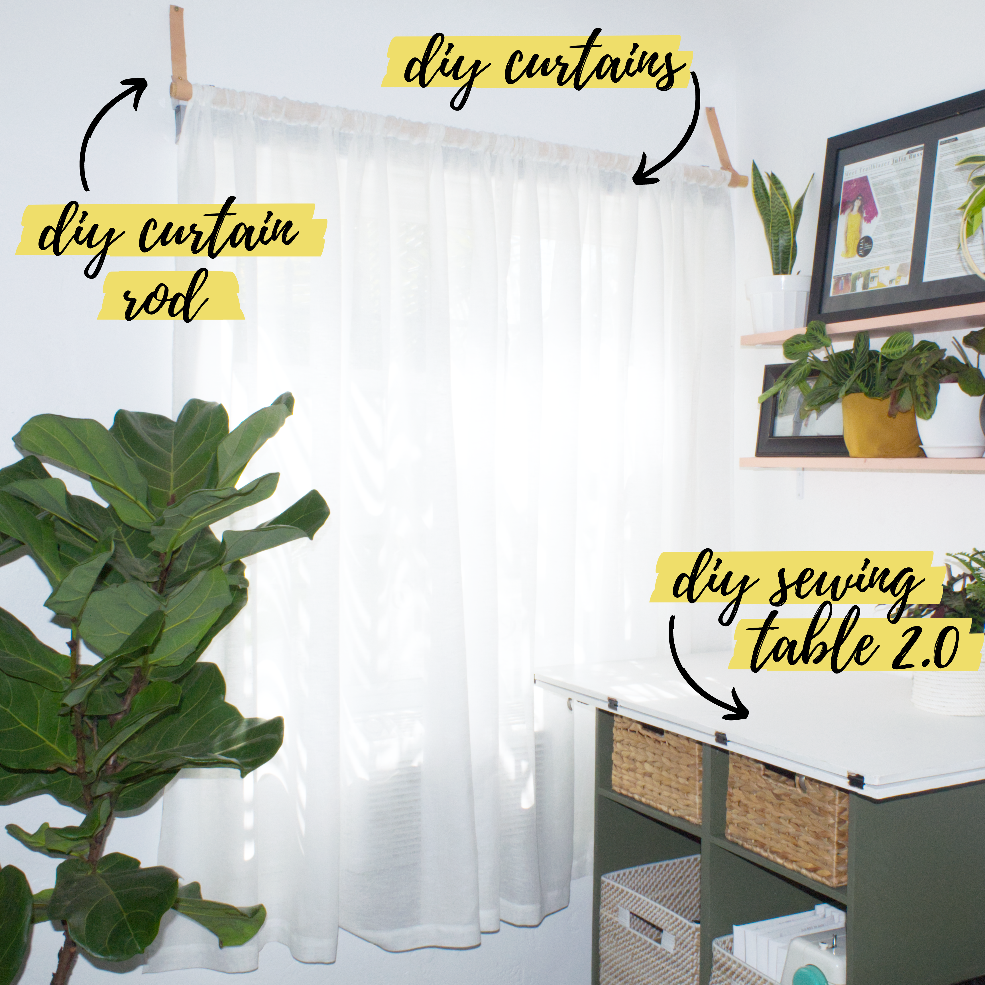 How to sew easy curtains DIY sewing tutorial: Overview of sewing space DIY projects