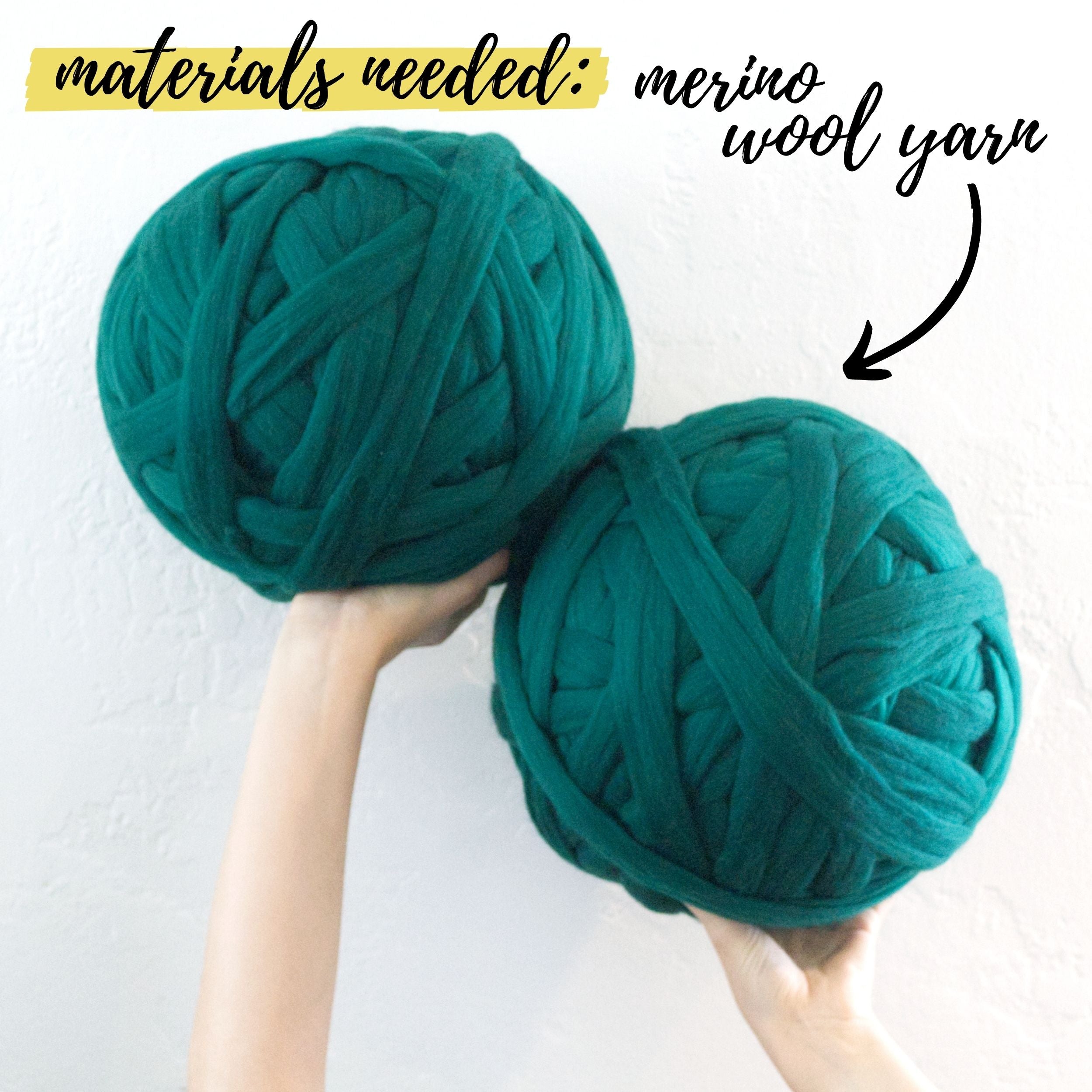 Materials needed to make a DIY chunky knit blanket: Merino wool yarn