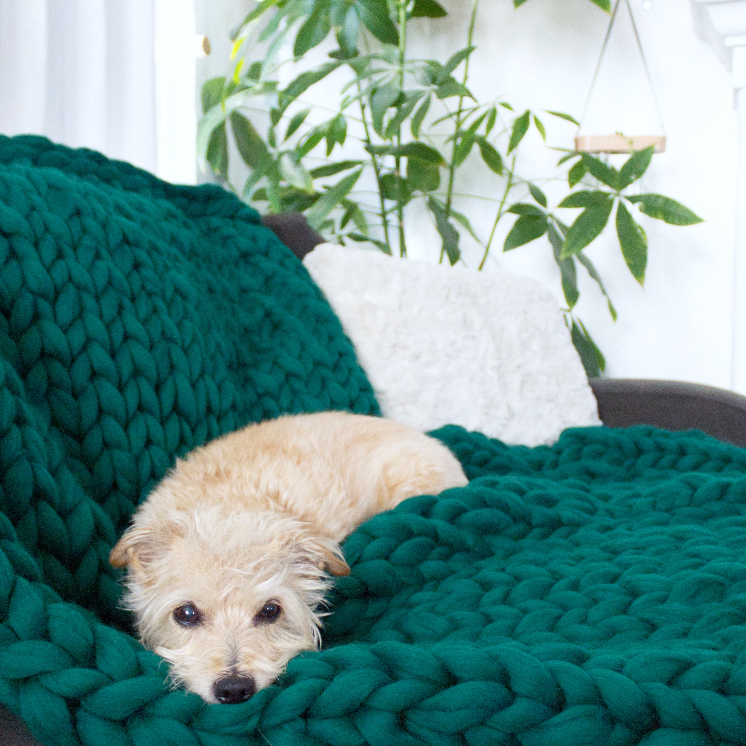 How to make a DIY chunky knit blanket close up