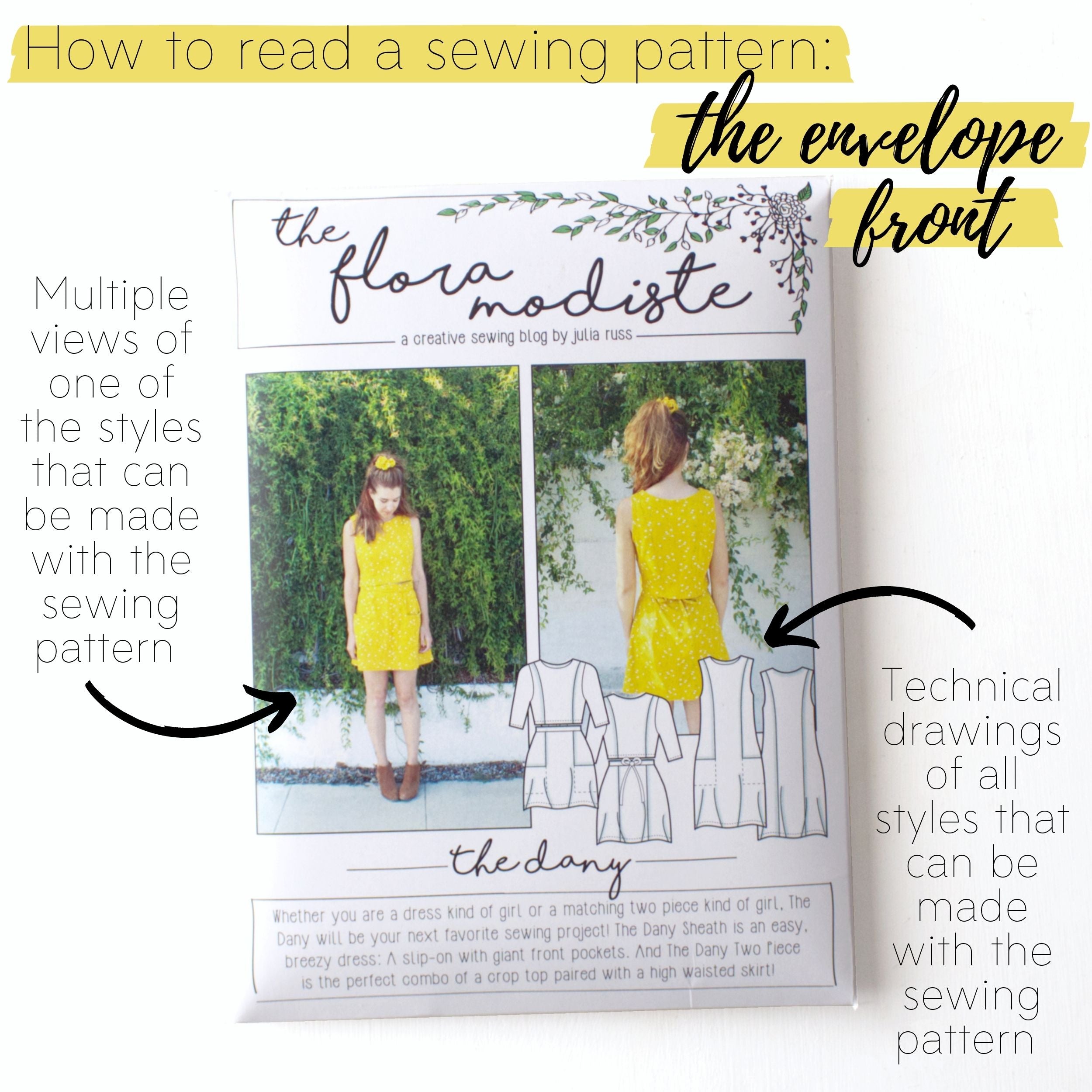 How to read a sewing pattern: The envelope front