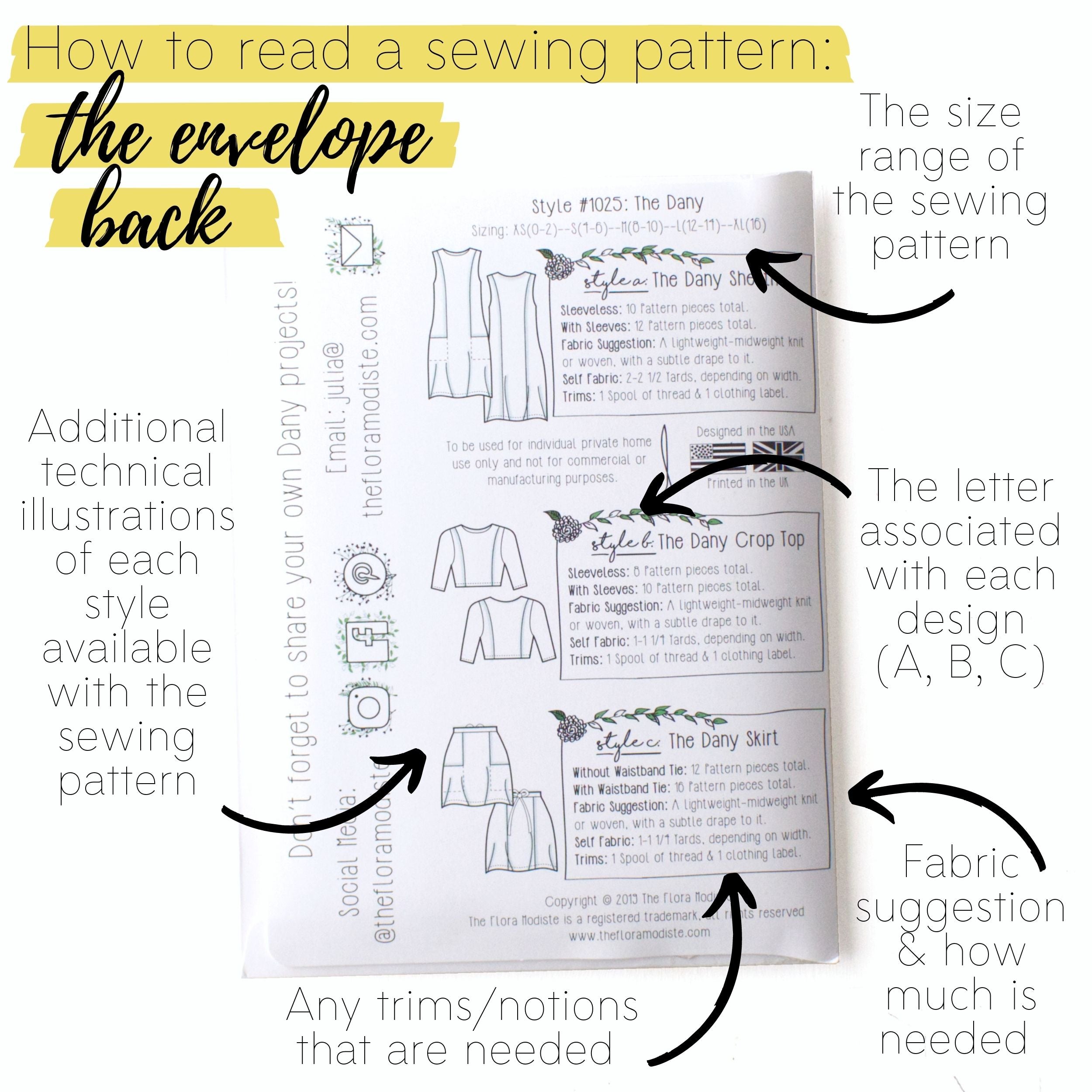 How to read a sewing pattern: The envelope back