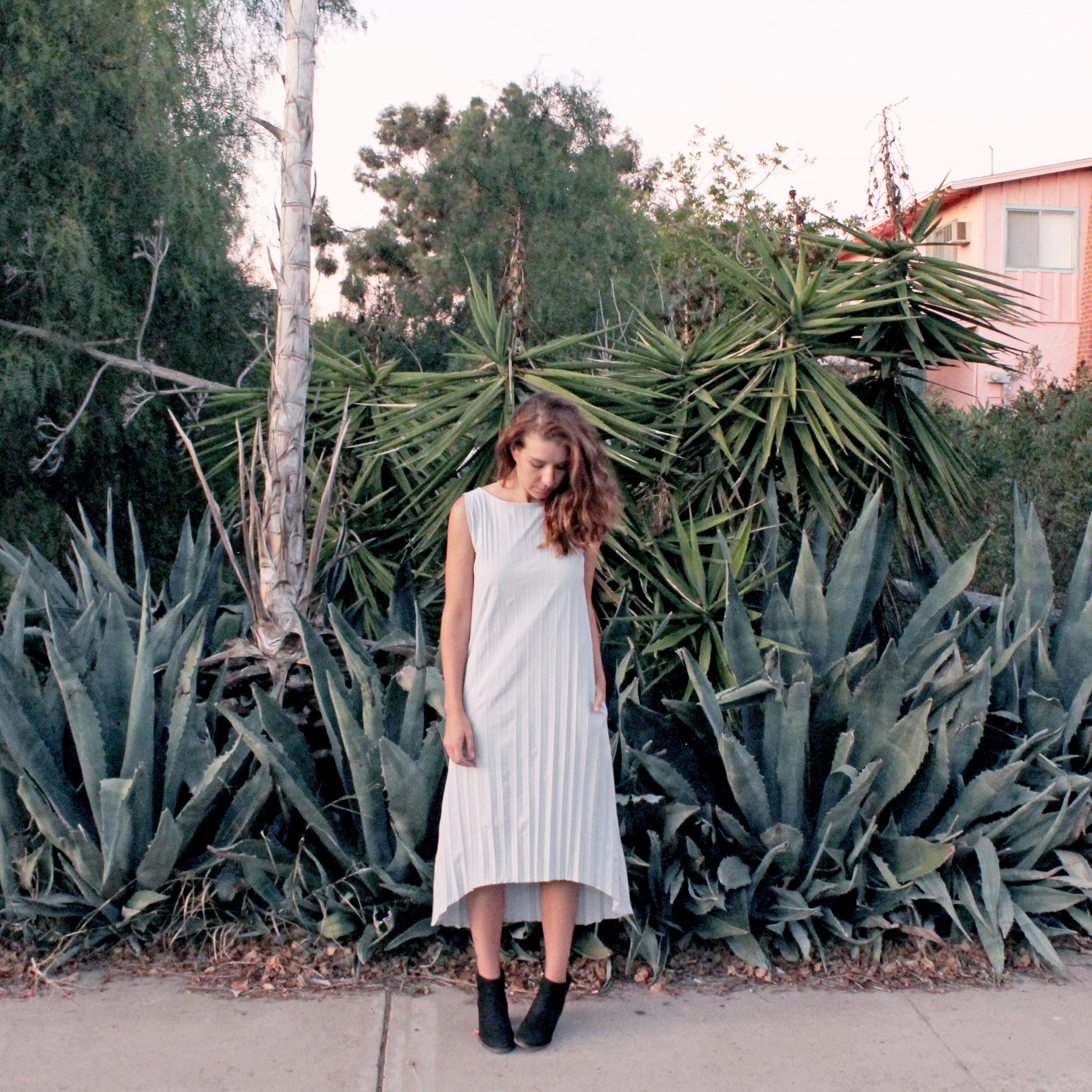 The Michele Chevron Pleated Dress Sewing Project Front View