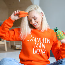 Load image into Gallery viewer, Oranžinis unisex džemperis suaugusiems su pūkeliu &quot;Šiandien man laisva&quot;