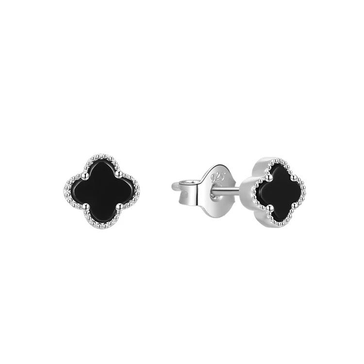 Donatello Gian Solid 925 Sterling Silver Black Onyx Clover Studs