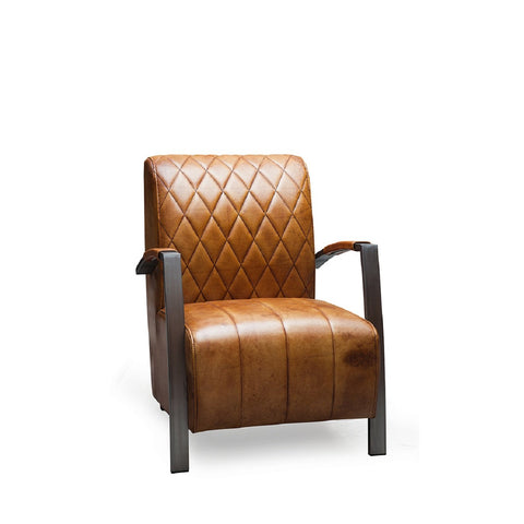 Vintage leather armchair with diamond pattern backrest in cognac color Stressles Vintage Leather Armchair - Fauteuil | Model DIAMOND