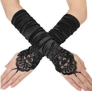 long fingerless gloves black