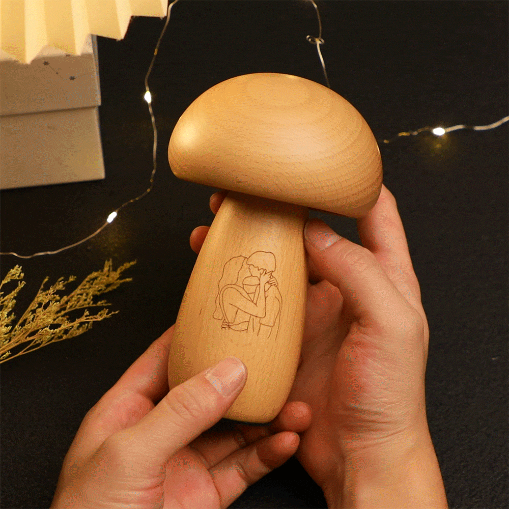 Real Handmade Solid Wood Mushroom Lamp Bedside Ambient Mushroom Night light Cute Little Mushroom Customize photo Gift for Family - mymoonlampuk