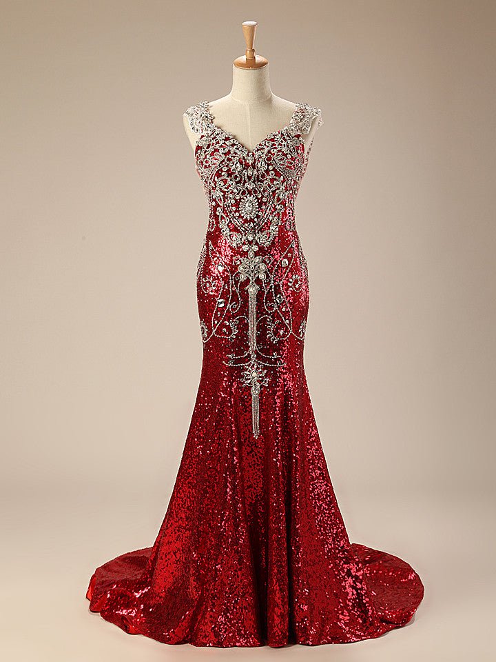 Sparkly Red Mermaid Evening Dress with Crystals – JoJo Shop