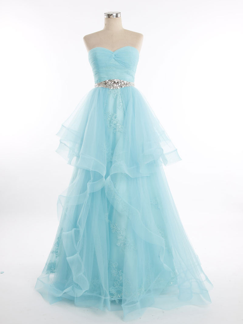 Blue Strapless Tulle Lace Prom Formal Pageant Dress – JoJo Shop