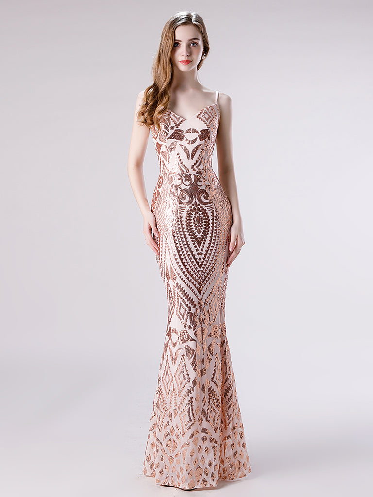rose gold evening dresses with sleeves