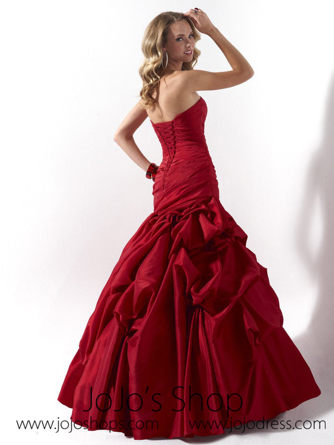 Red Ruched Strapless Fit And Flare Formal Evening Dress ...