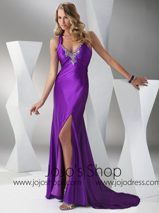 purple and black gown