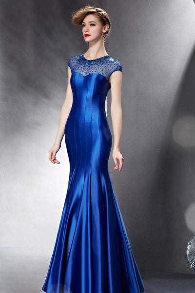 Modest Royal Blue Sparkly Formal Pageant Dress with Jewel Neck – JoJo Shop