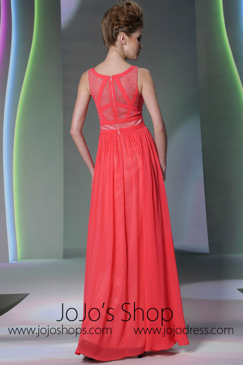 Watermelon Red Jewel Neck Formal Prom Evening Dress Dq830955 Jojo Shop 