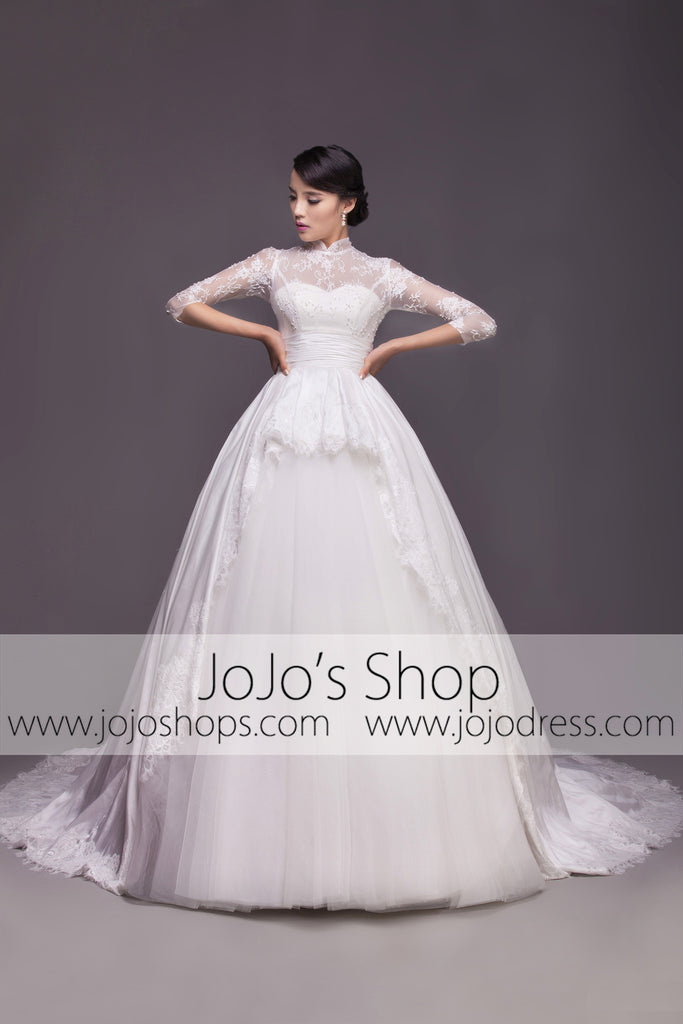 wedding dress with collar and sleeves