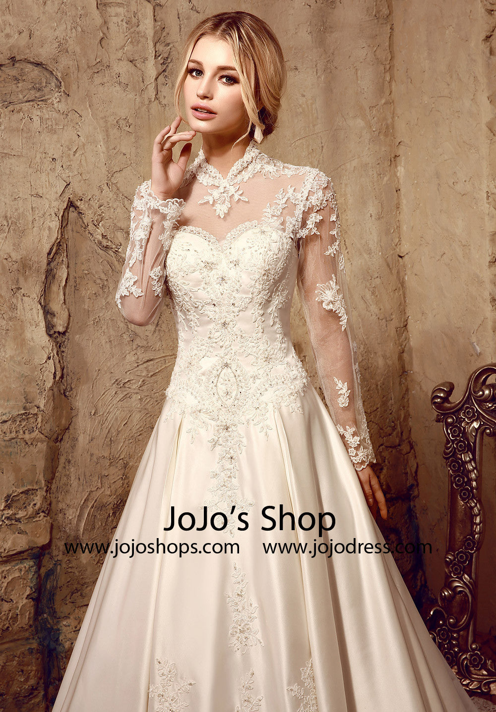 Long Sleeves Victorian Style Modest Lace Wedding Dress Hl1009 Jojo Shop 6187