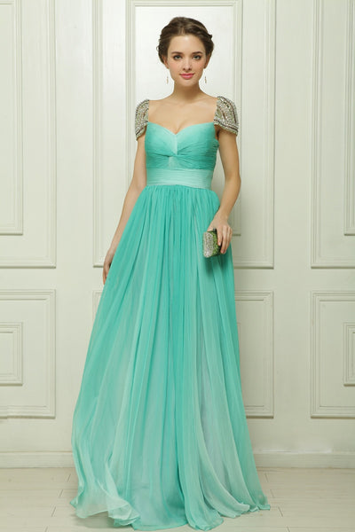 Green High Waist Chiffon Formal Evening Dress with Sparkly Crystal Cap ...