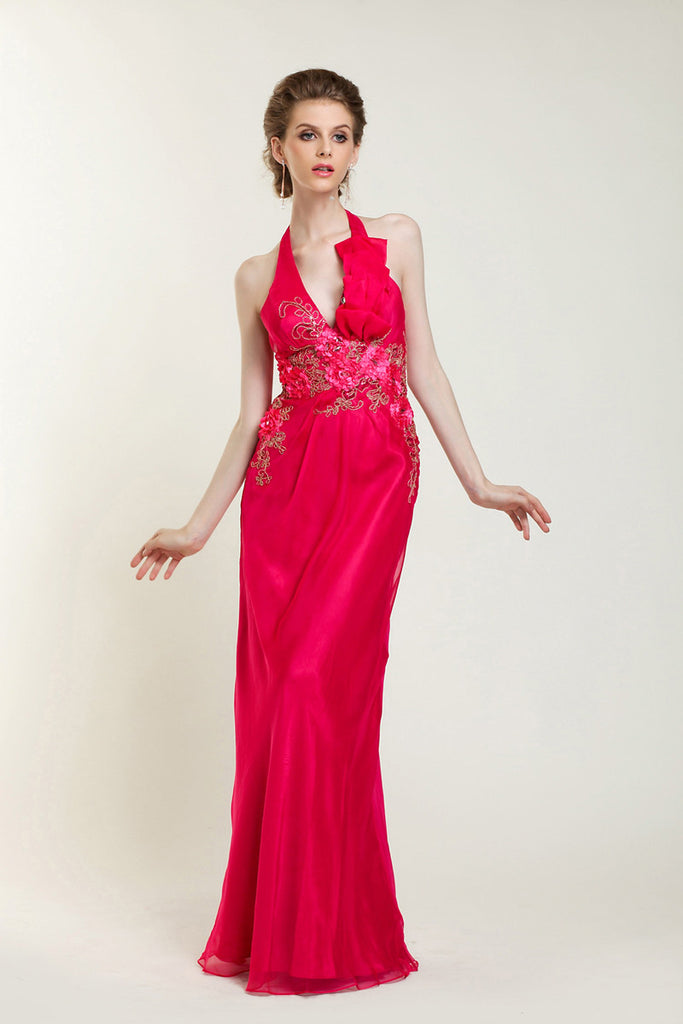 fuschia pink evening dress